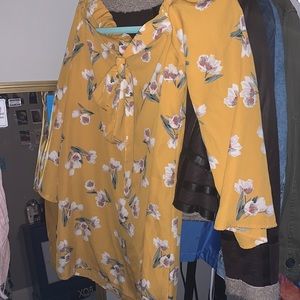 Yellow Floral Pattern Off Shoulder Mini Dress